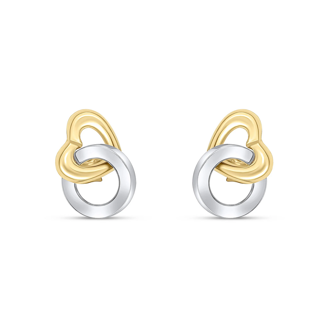 9CT Yellow &amp; White Gold Heart and Circle Stud Earrings - Robert Anthony Jewellers, Edinburgh