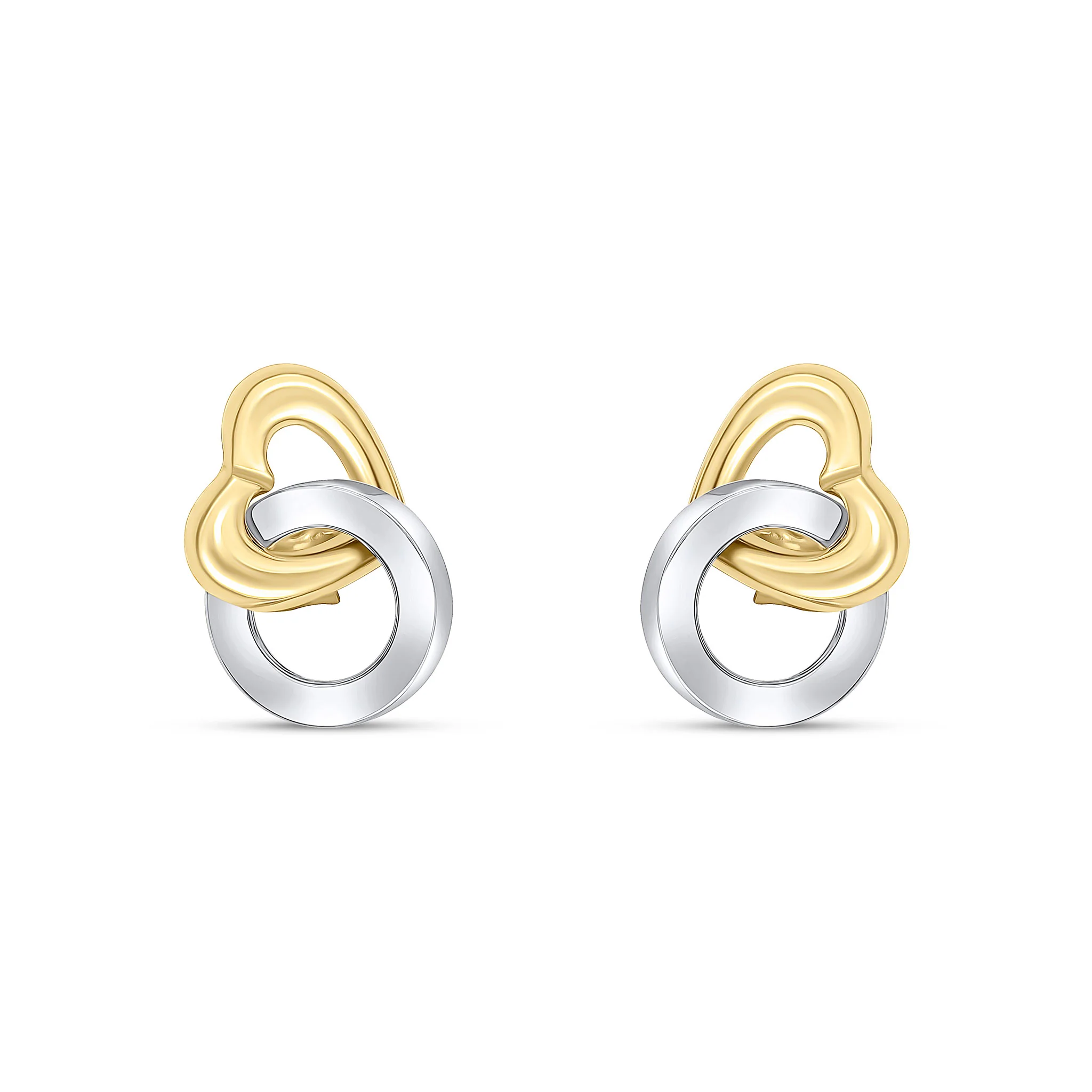 9CT Yellow &amp; White Gold Heart and Circle Stud Earrings - Robert Anthony Jewellers, Edinburgh