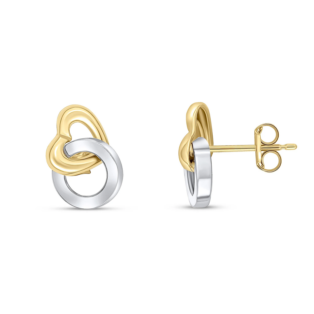 9CT Yellow & White Gold Heart and Circle Stud Earrings - Robert Anthony Jewellers, Edinburgh