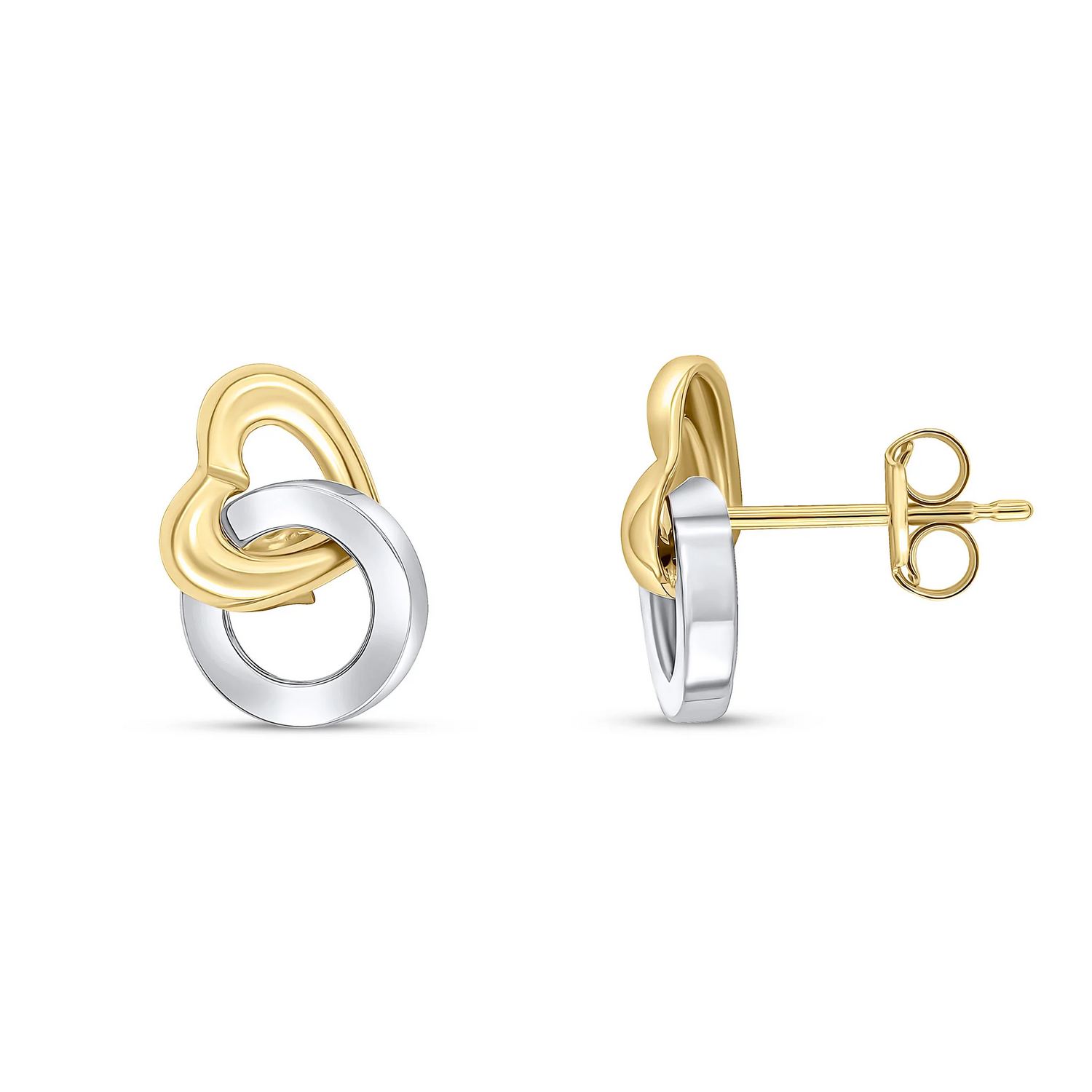 9CT Yellow &amp; White Gold Heart and Circle Stud Earrings - Robert Anthony Jewellers, Edinburgh