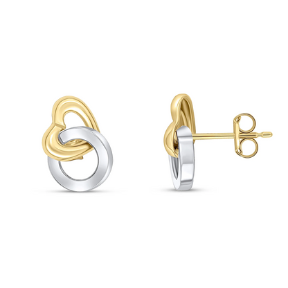 9CT Yellow &amp; White Gold Heart and Circle Stud Earrings - Robert Anthony Jewellers, Edinburgh