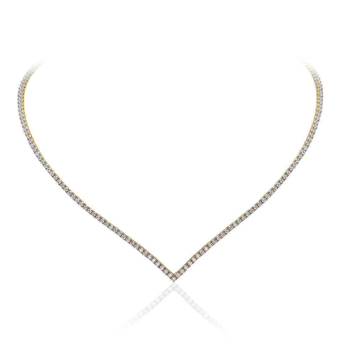 18ct Yellow Gold Round Diamond V Line Necklace