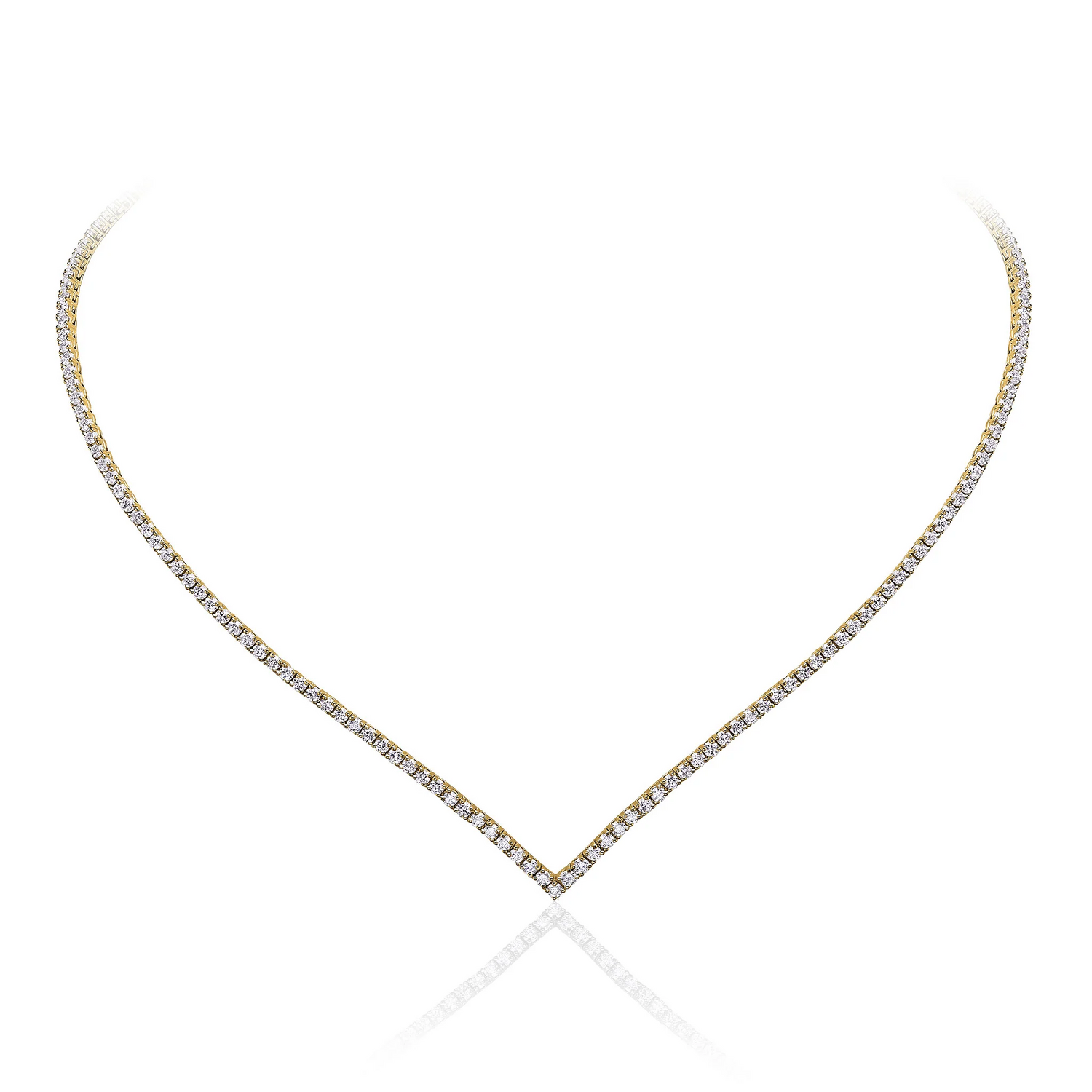 18ct Yellow Gold Round Diamond V Line Necklace