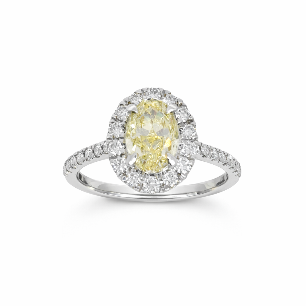 Oval Yellow Diamond Halo Ring 18ct Gold (Lab Grown)