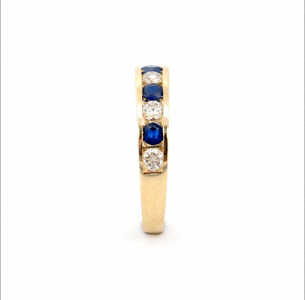 9ct Yellow Gold Diamond &amp; Sapphire Band Ring