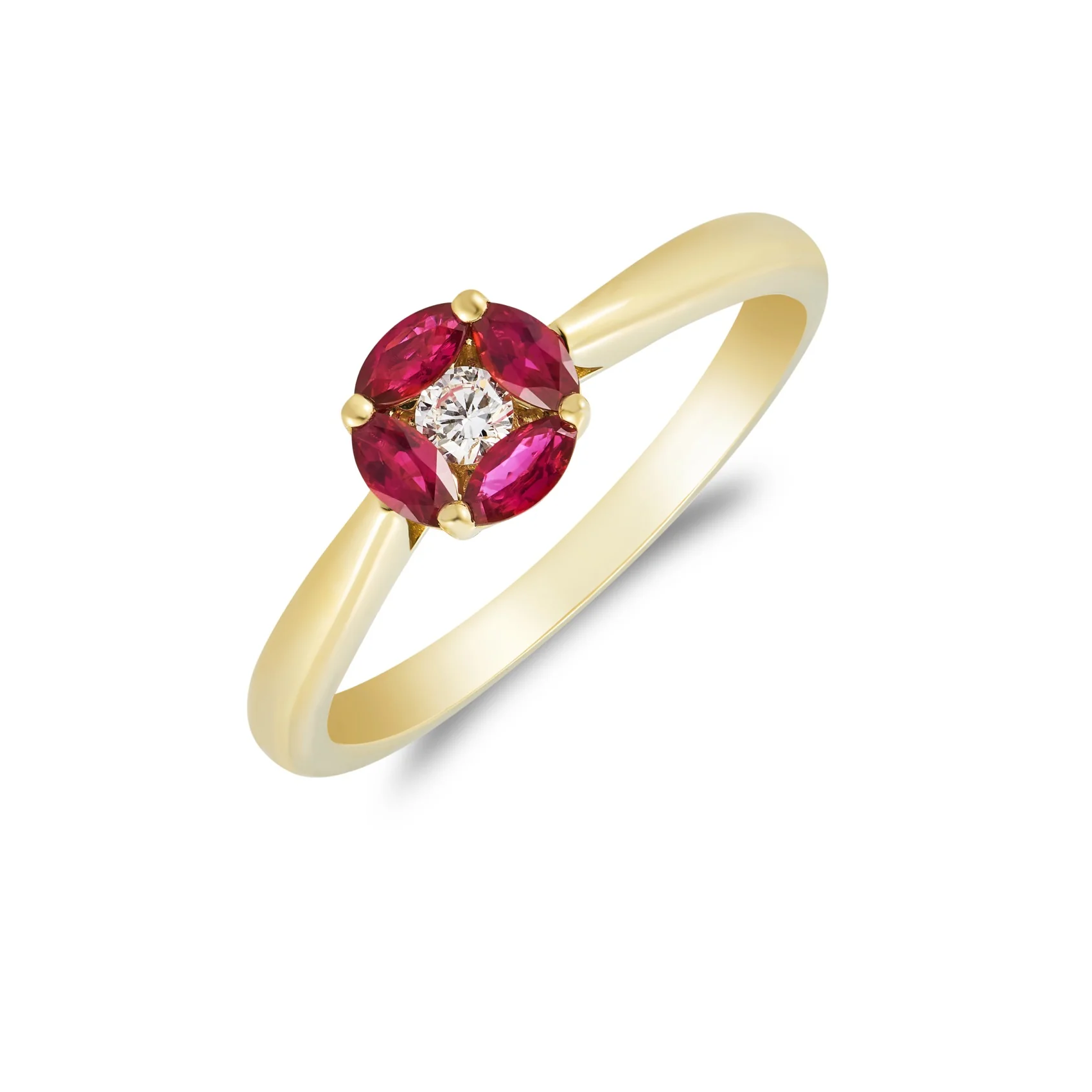 18CT Yellow Gold Marquise Ruby &amp; Diamond Cluster Ring