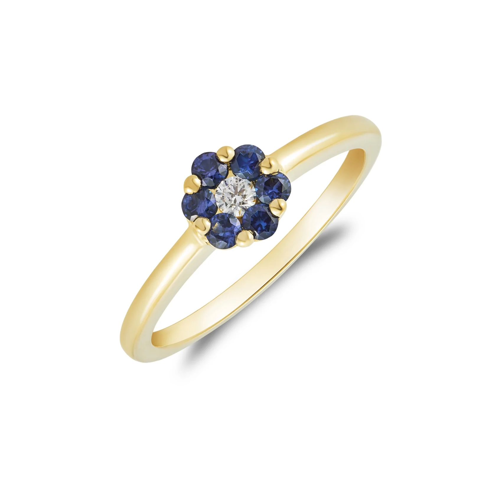 18CT Yellow Gold Round Sapphire &amp; Diamond Reverse Cluster Ring - Robert Anthony Jewellers, Edinburgh