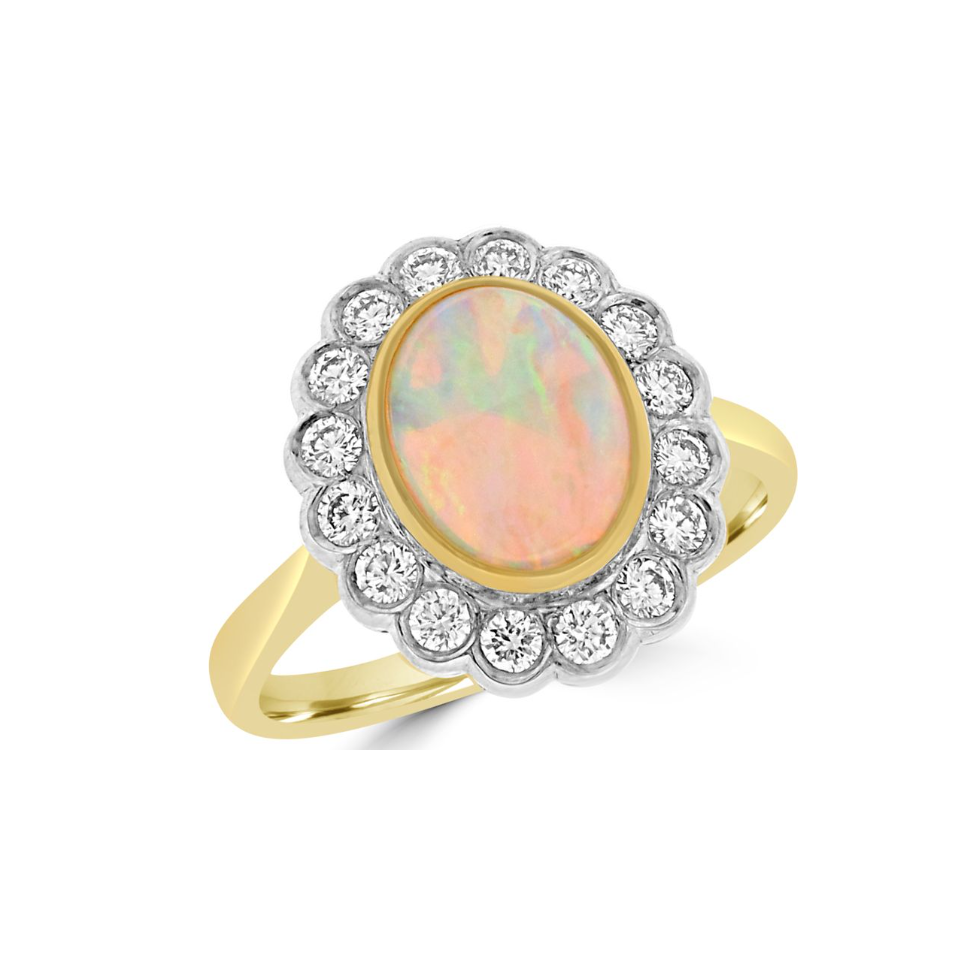 18Ct. Yellow Gold Opal And Diamond Ring