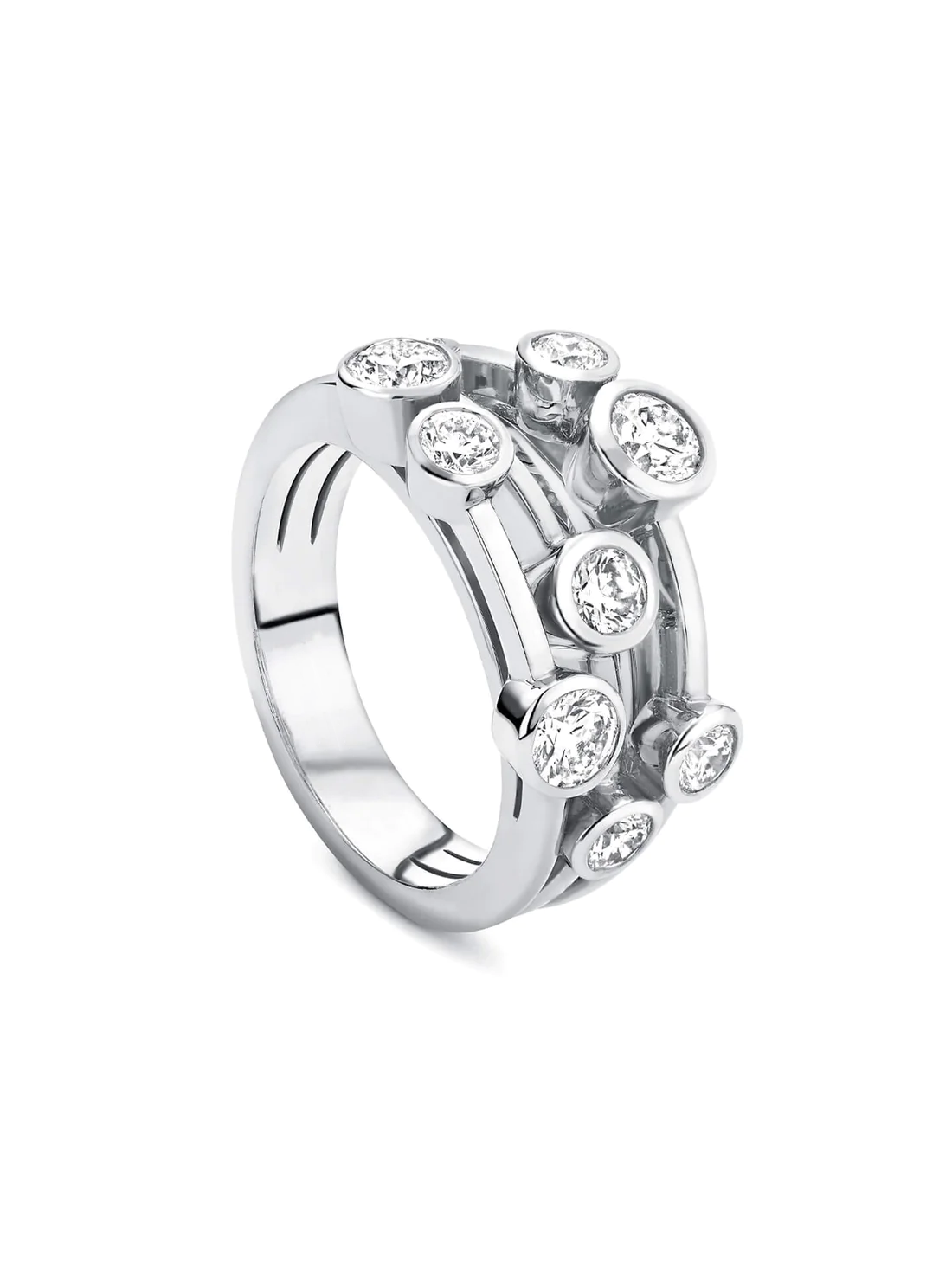 18ct White Gold Diamond Three Row Bubble Ring - Robert Anthony Jewellers, Edinburgh