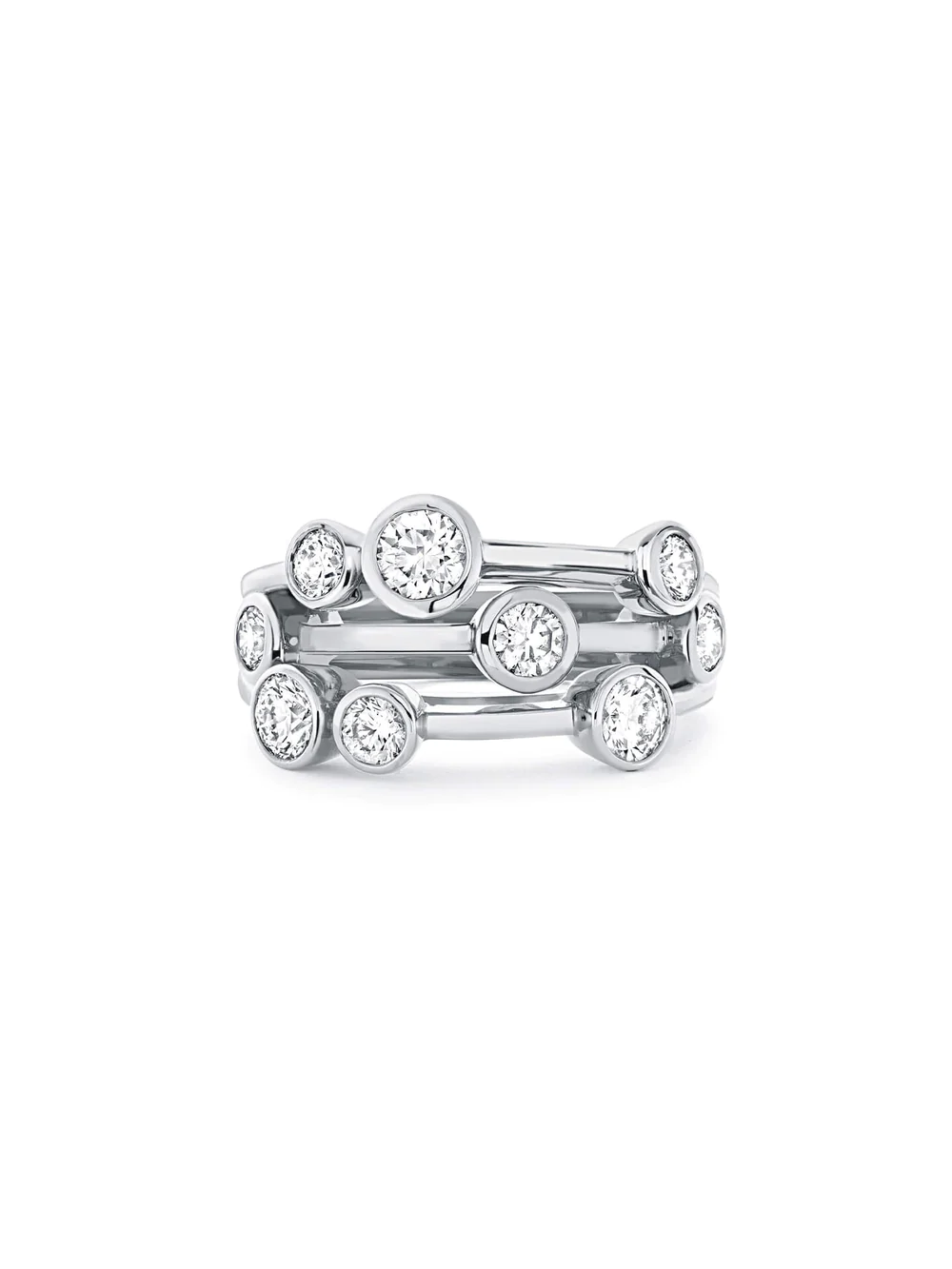 18ct White Gold Diamond Three Row Bubble Ring - Robert Anthony Jewellers, Edinburgh