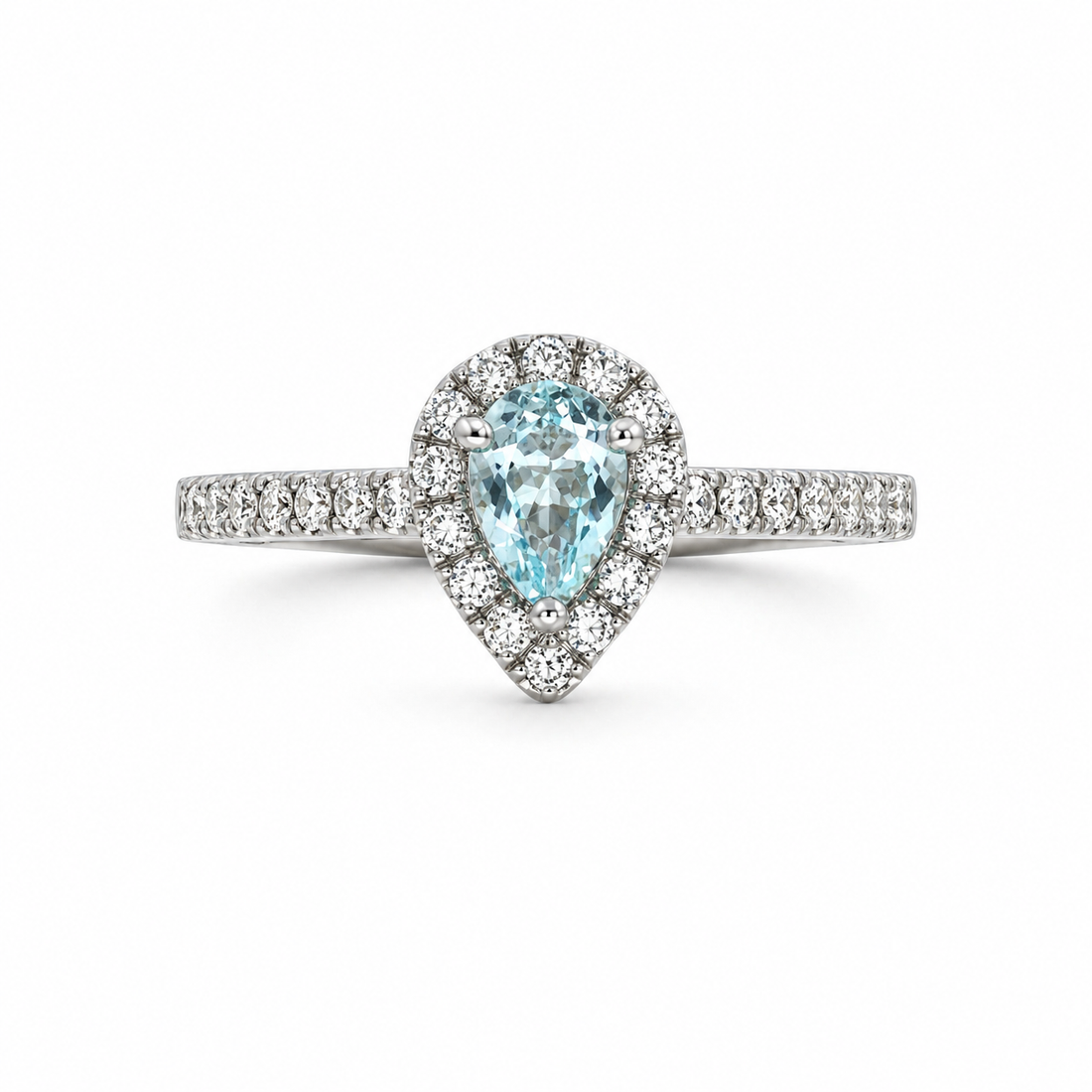 18ct Aqua &amp; Diamond Teardrop Halo Ring