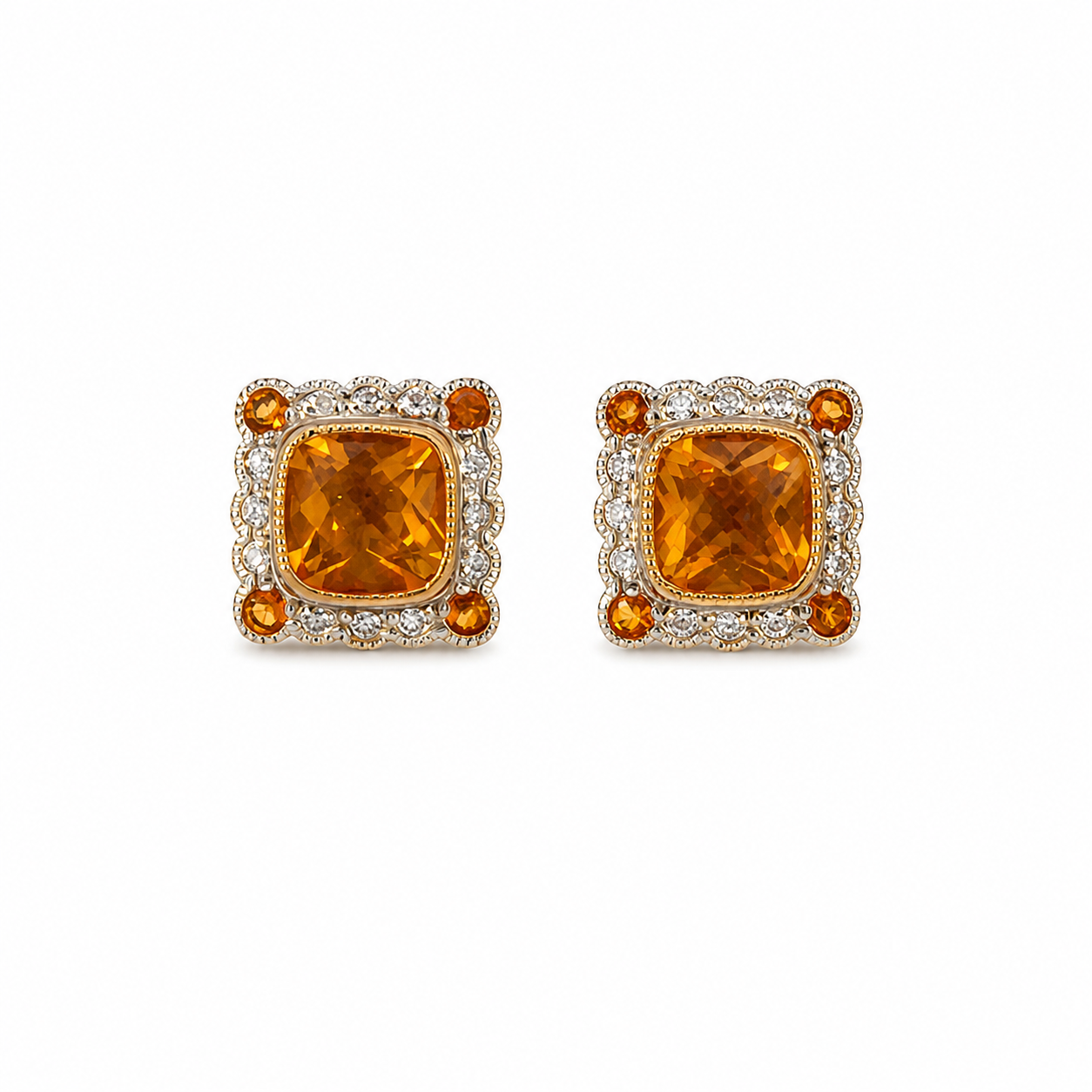 9ct Citrine &amp; Diamond Stud Earrings