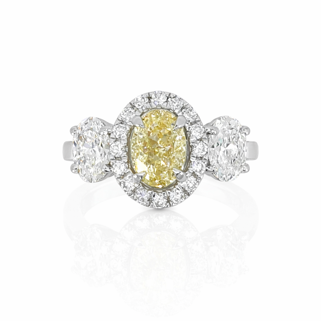 18ct Gold Lab-Grown Yellow Oval Diamond Halo Engagement Ring