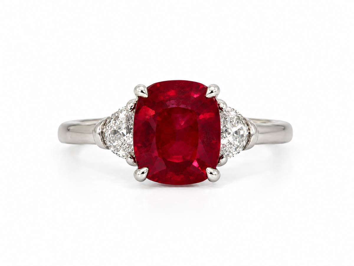 9ct White Gold Lab-Grown Ruby &amp; Diamond Ring