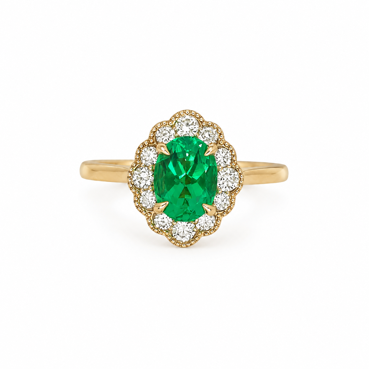 9ct Lab-Grown Emerald &amp; Lab-Grown Diamond Ring