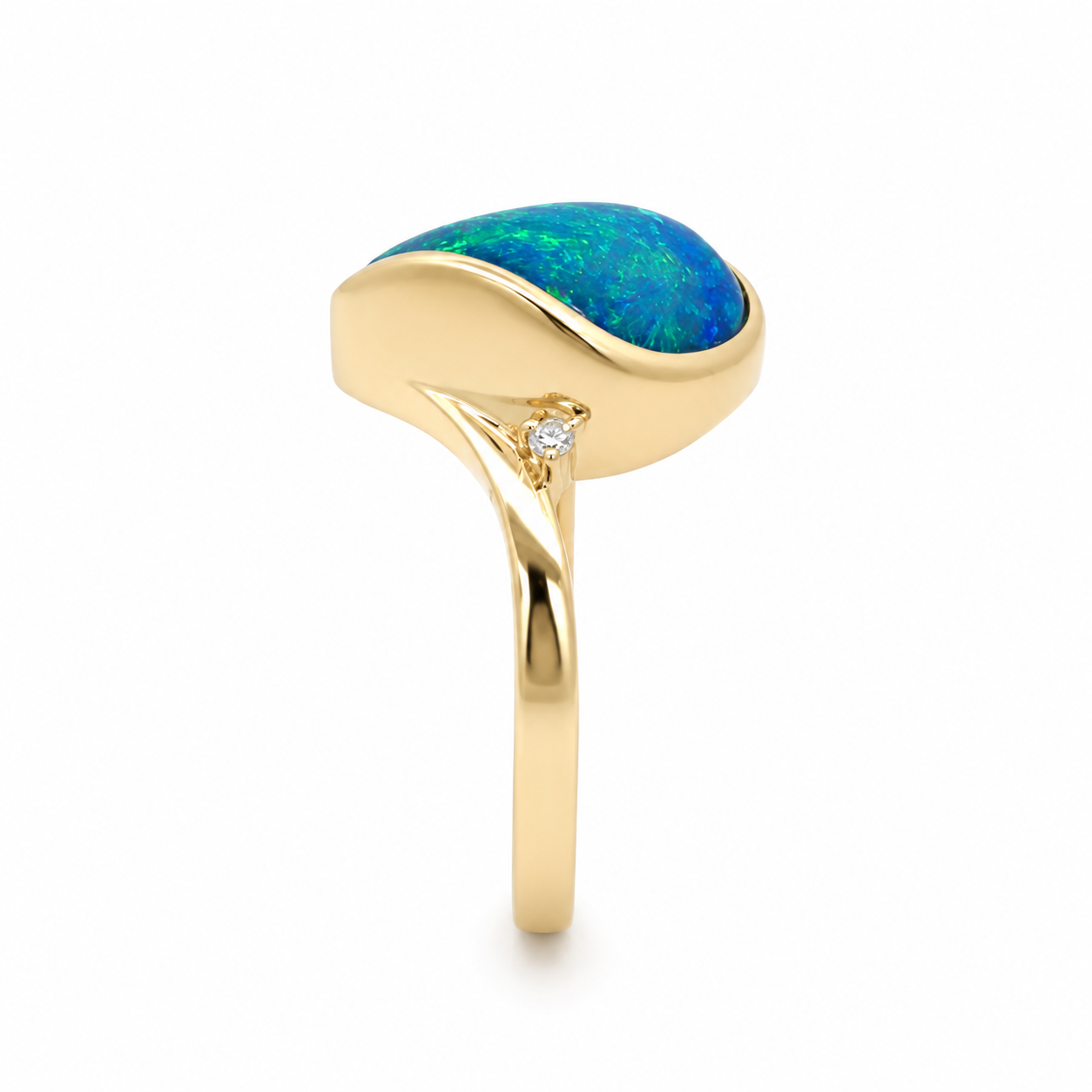 9ct Yellow Gold Opal Doublet &amp; Diamond Ring