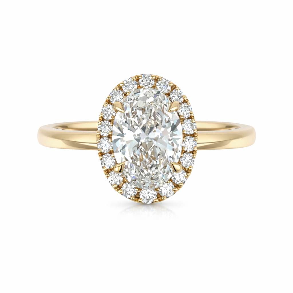 Oval Lab-Grown Diamond Halo Ring in 18ct Gold