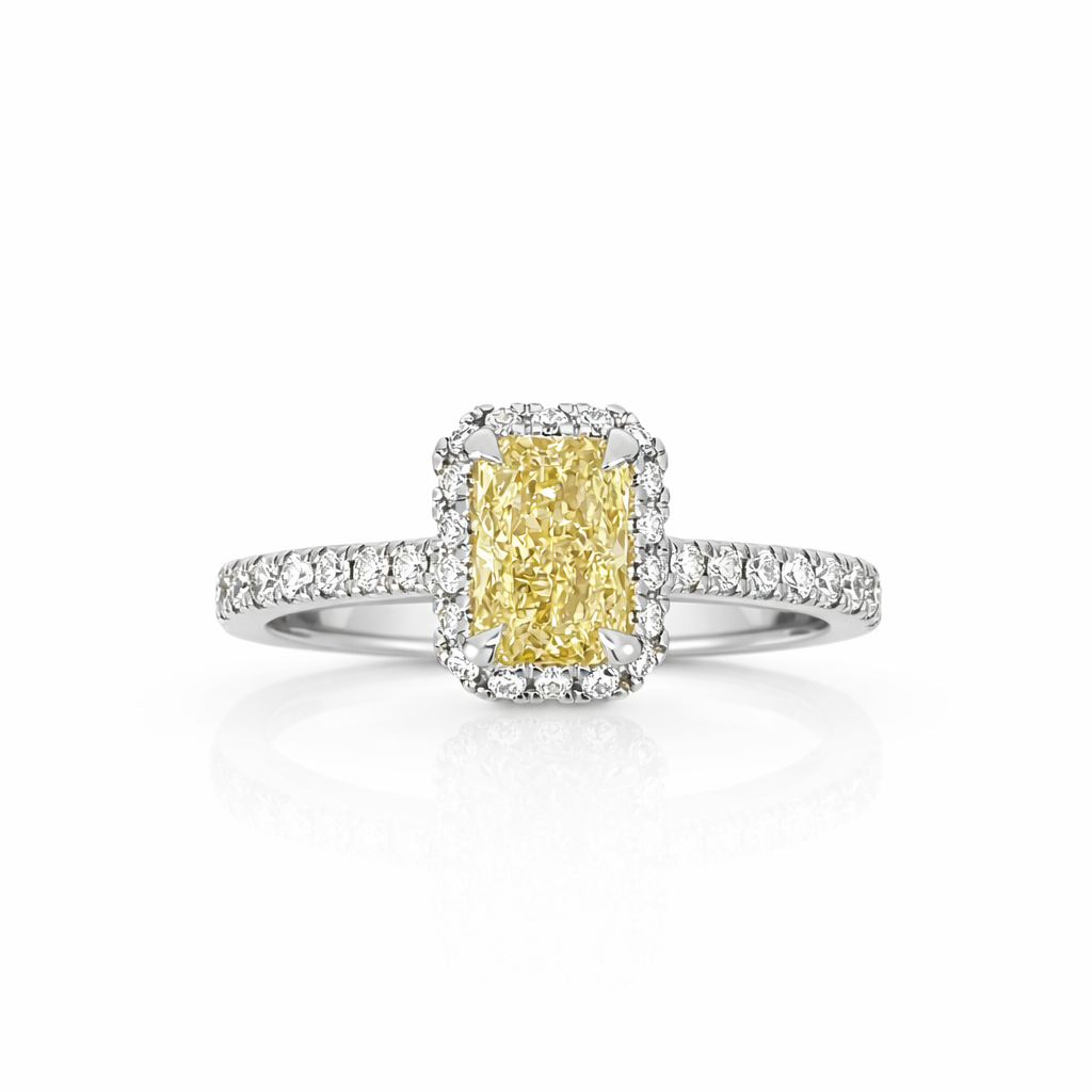 1.52ct Lab-Grown Yellow Diamond Halo Engagement Ring 18ct