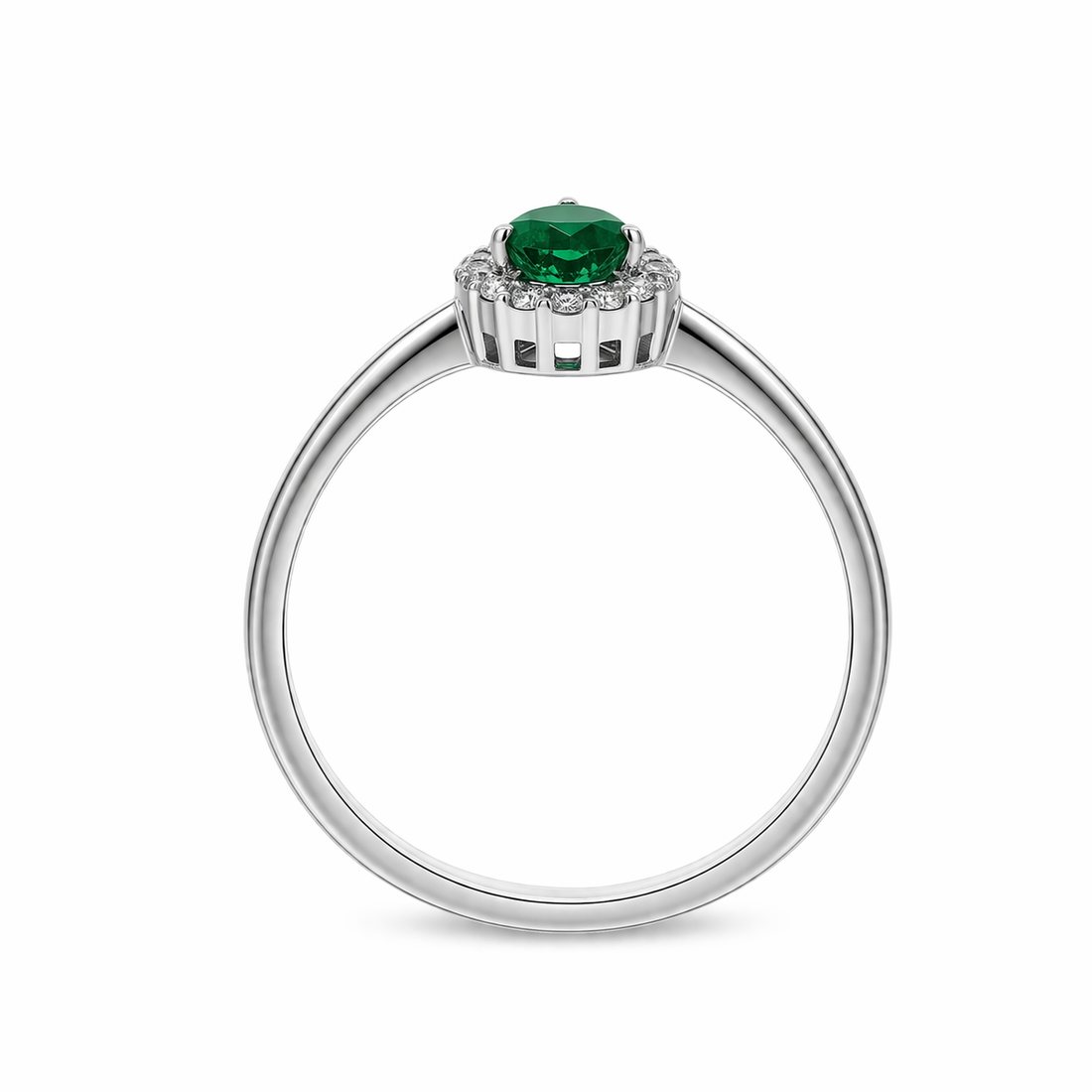 Emerald &amp; Diamond Halo Ring in 18ct White Gold