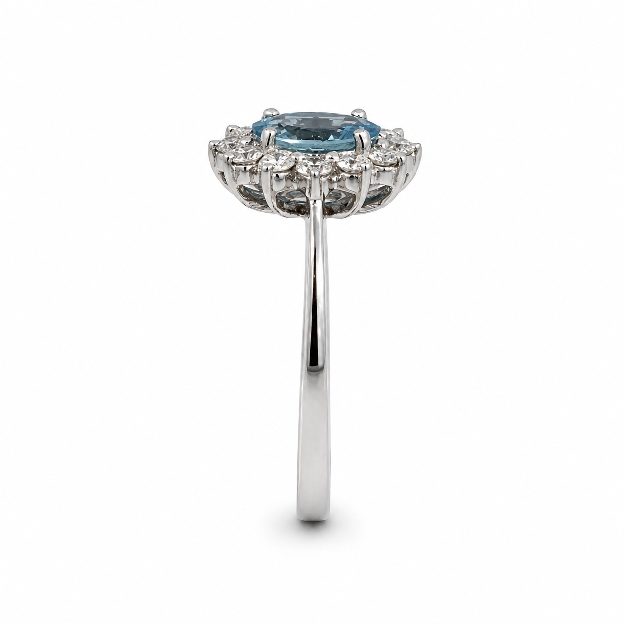 18ct Aquamarine &amp; Diamond Halo Ring