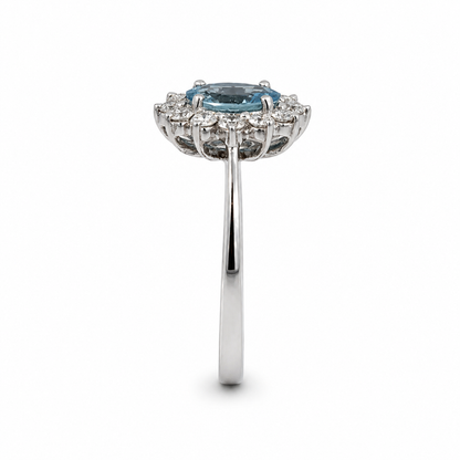 18ct Aquamarine &amp; Diamond Halo Ring