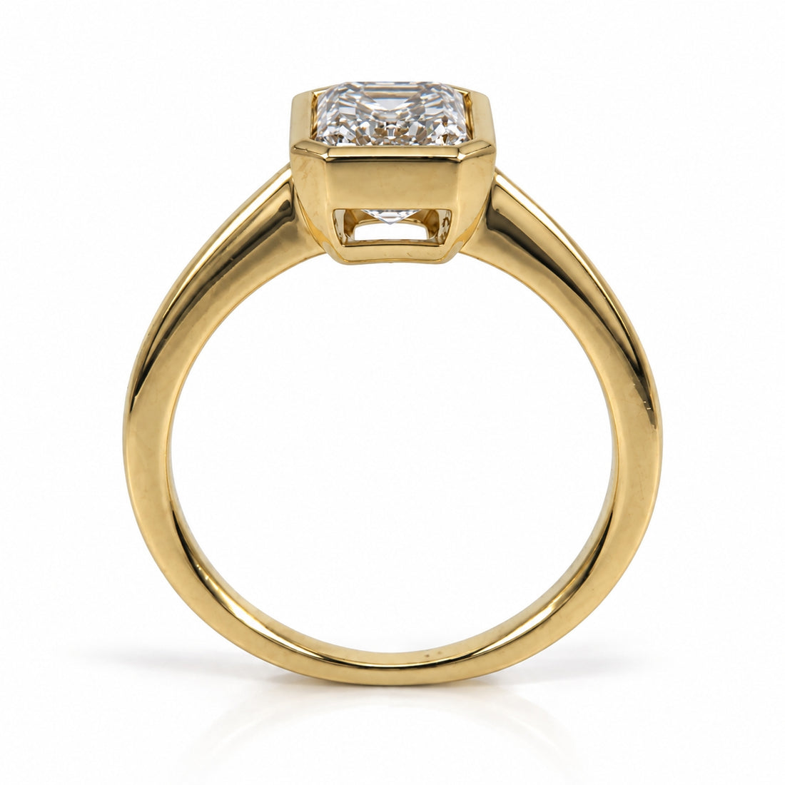 2.06ct Emerald Cut Lab Grown Diamond Bezel Ring 18ct Yellow Gold