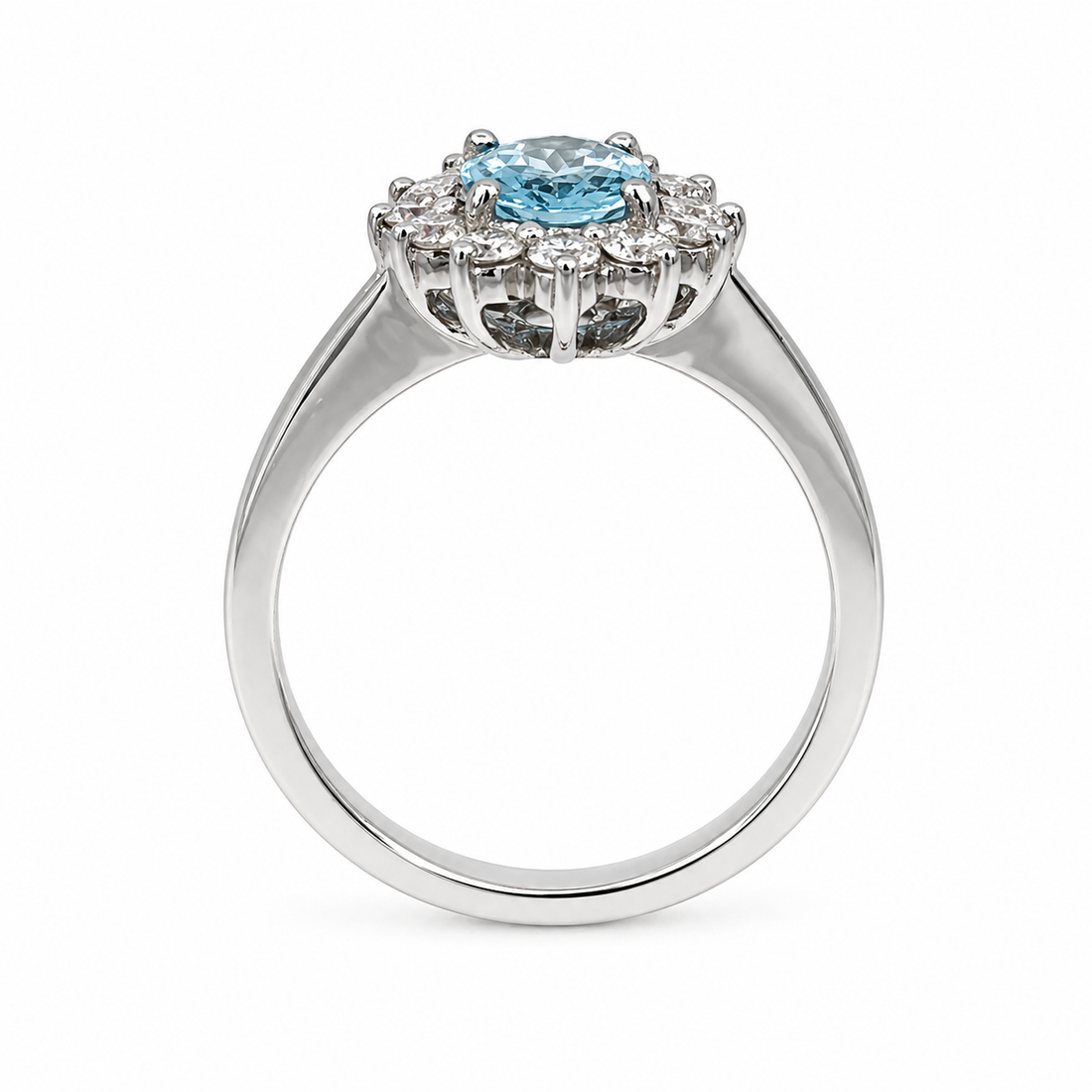 18ct Aquamarine &amp; Diamond Halo Ring