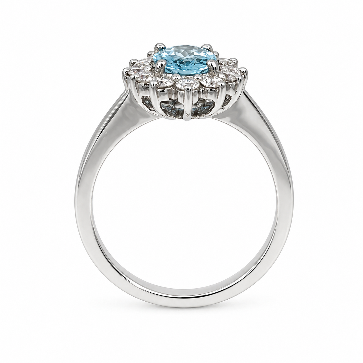 18ct Aquamarine &amp; Diamond Halo Ring
