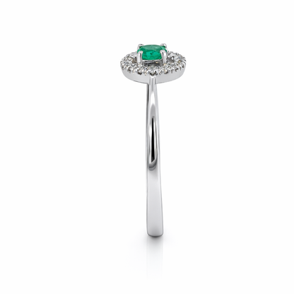 Emerald &amp; Diamond Halo Ring in 9ct White Gold