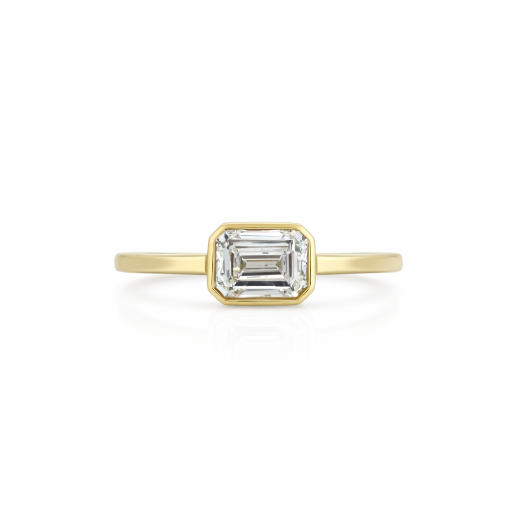 Lab-Grown Emerald Cut Diamond Bezel Ring – 9ct Yellow Gold