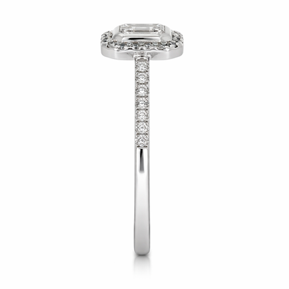 18ct White Gold Emerald Cut Diamond Halo Ring