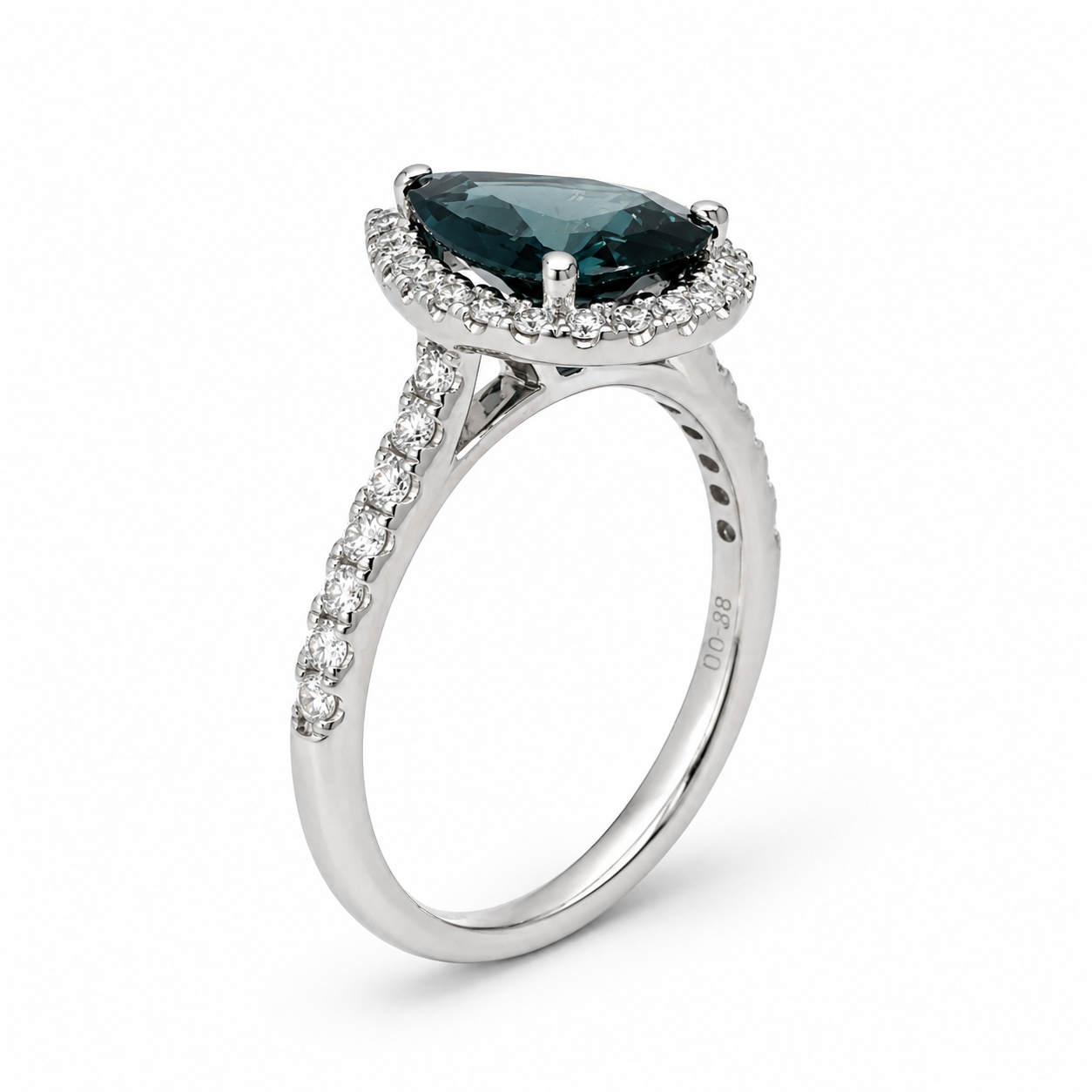 Pear-Cut Blue Sapphire &amp; Diamond Halo Ring
