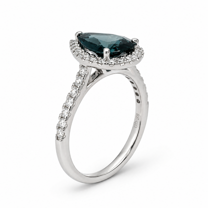 Pear-Cut Blue Sapphire &amp; Diamond Halo Ring