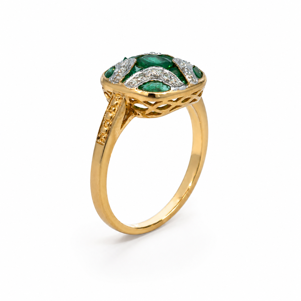 9ct Gold Emerald &amp; Diamond Ring