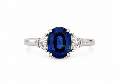 9ct White Gold Lab Grown Sapphire &amp; Diamond Three Stone Ring