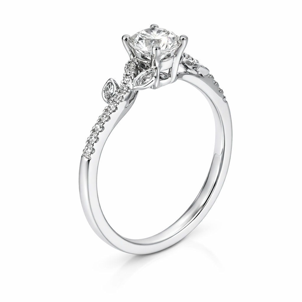 18ct White Gold leaf-inspired detailed Diamond Ring