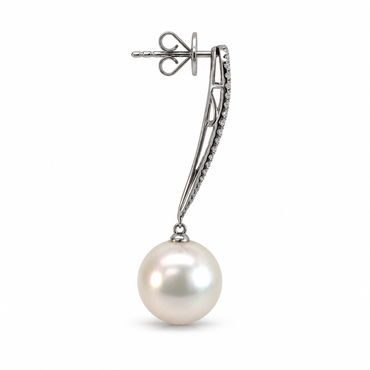 18ct White Gold South Sea Pearl &amp; 0.46ct Diamond Drop Earrings