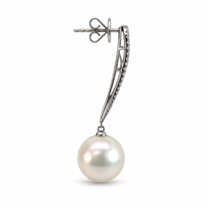 18ct White Gold South Sea Pearl &amp; 0.46ct Diamond Drop Earrings