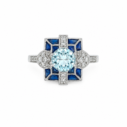 18ct Aquamarine, Sapphire &amp; Diamond Ring