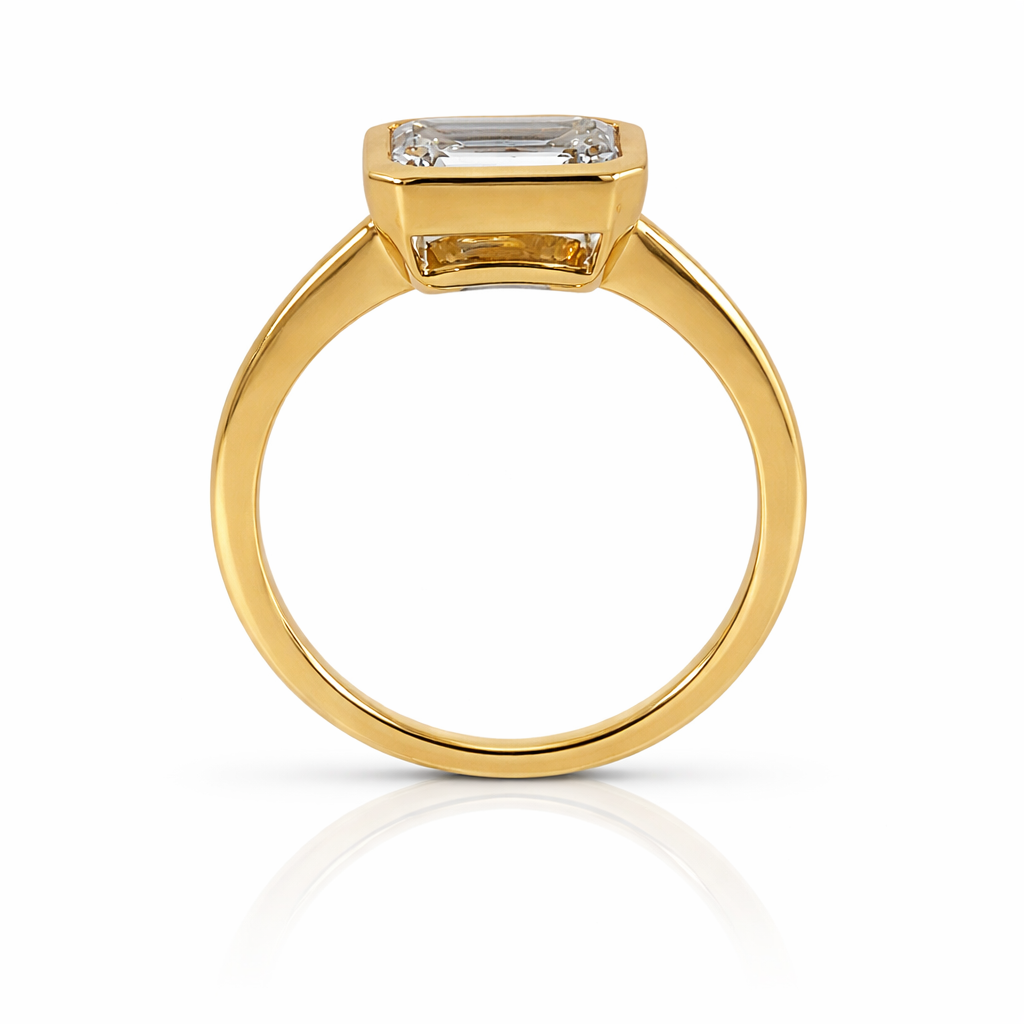 Emerald Cut Lab-Grown Diamond Bezel Ring in 18ct Yellow Gold