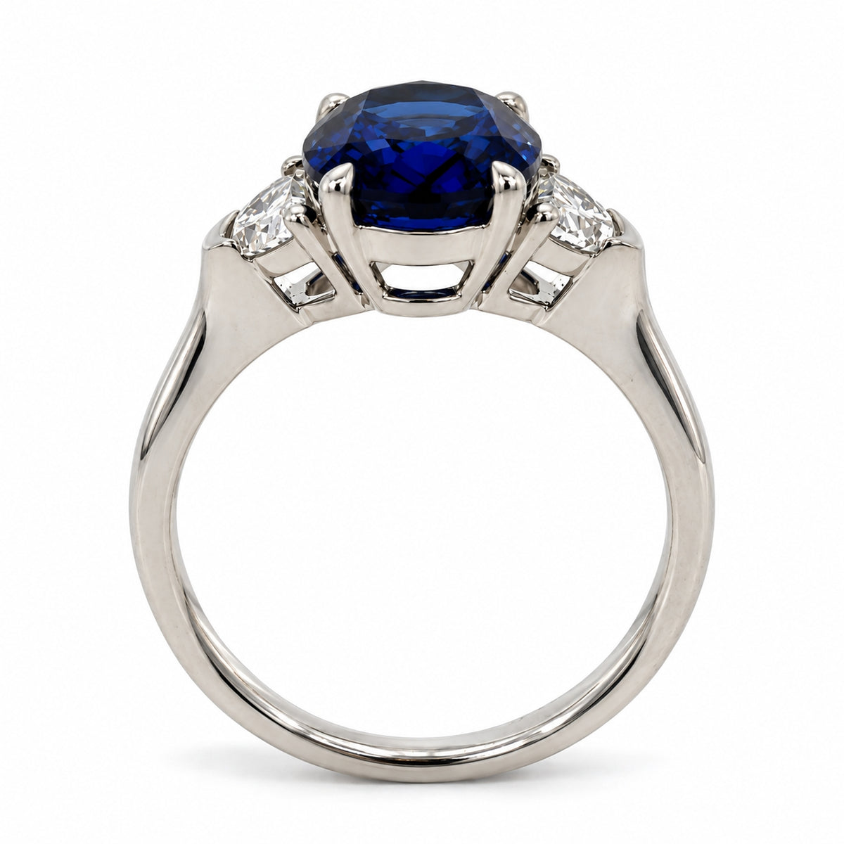 9ct White Gold Lab Grown Sapphire &amp; Diamond Three Stone Ring