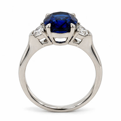 9ct White Gold Lab Grown Sapphire &amp; Diamond Three Stone Ring