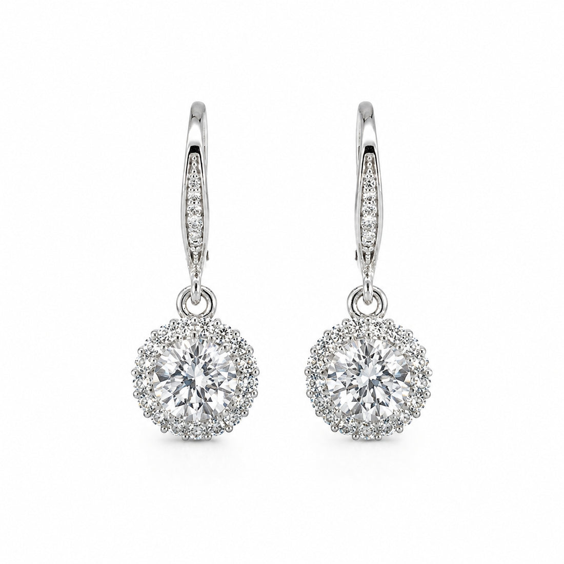 925 Sterling Silver CZ Halo Drop Earrings