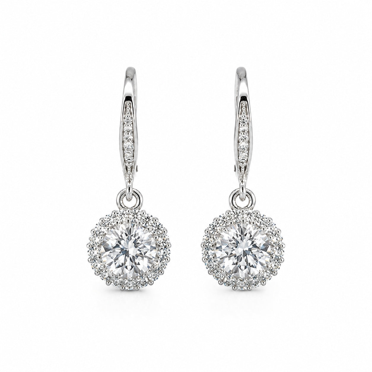 925 Sterling Silver CZ Halo Drop Earrings