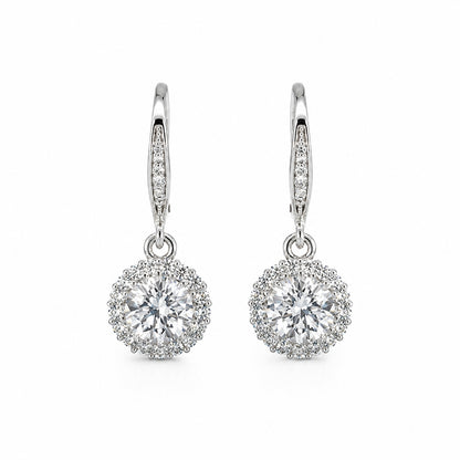 925 Sterling Silver CZ Halo Drop Earrings