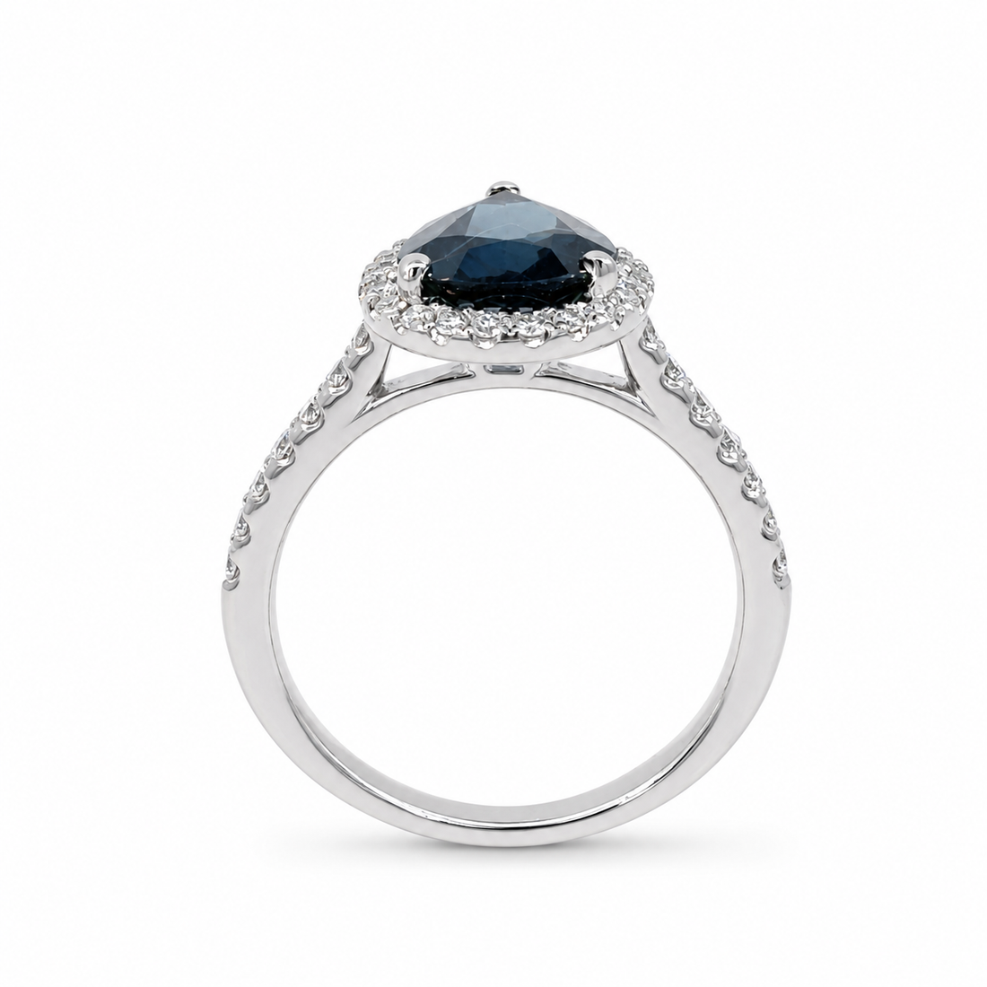 Pear-Cut Blue Sapphire &amp; Diamond Halo Ring
