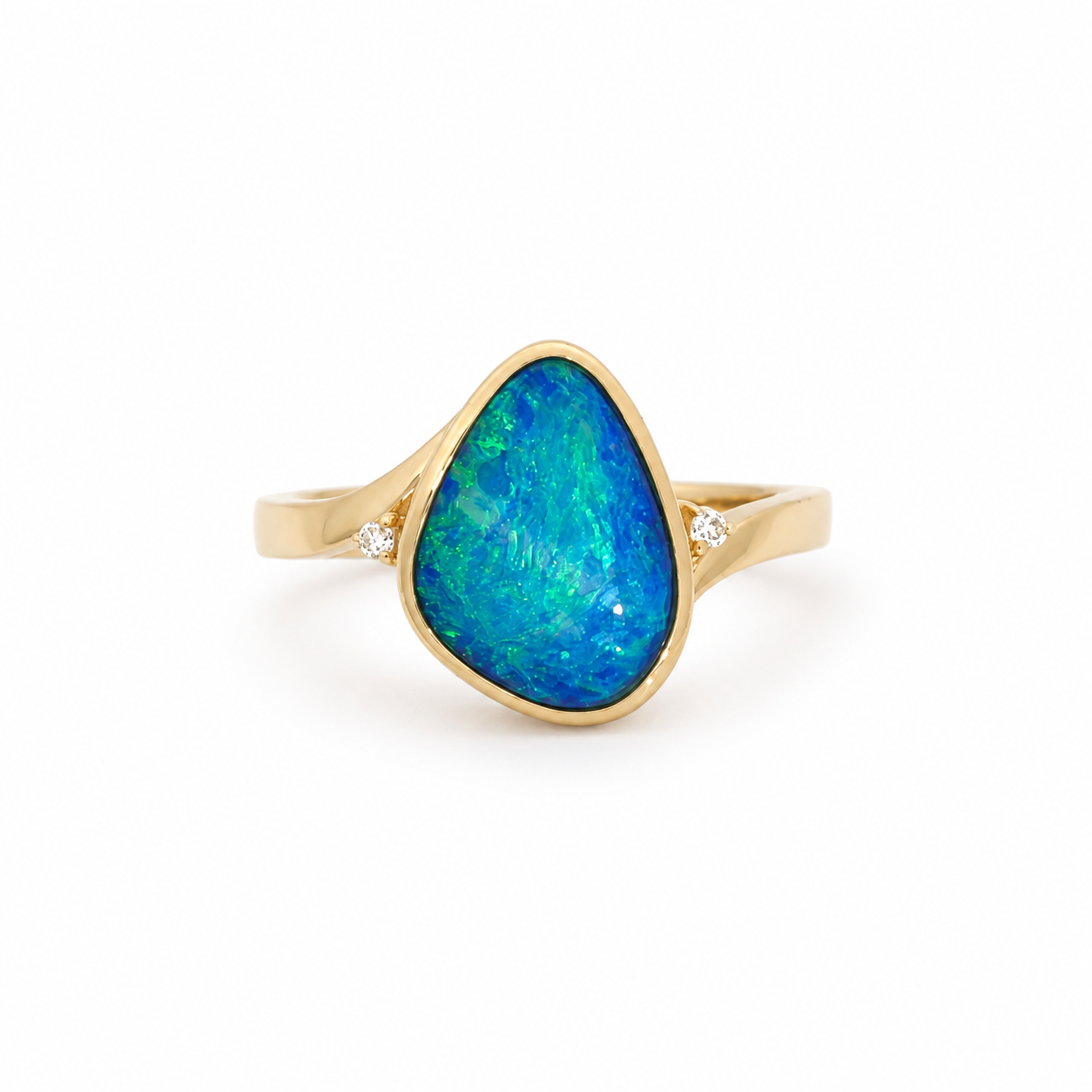 9ct Yellow Gold Opal Doublet &amp; Diamond Ring