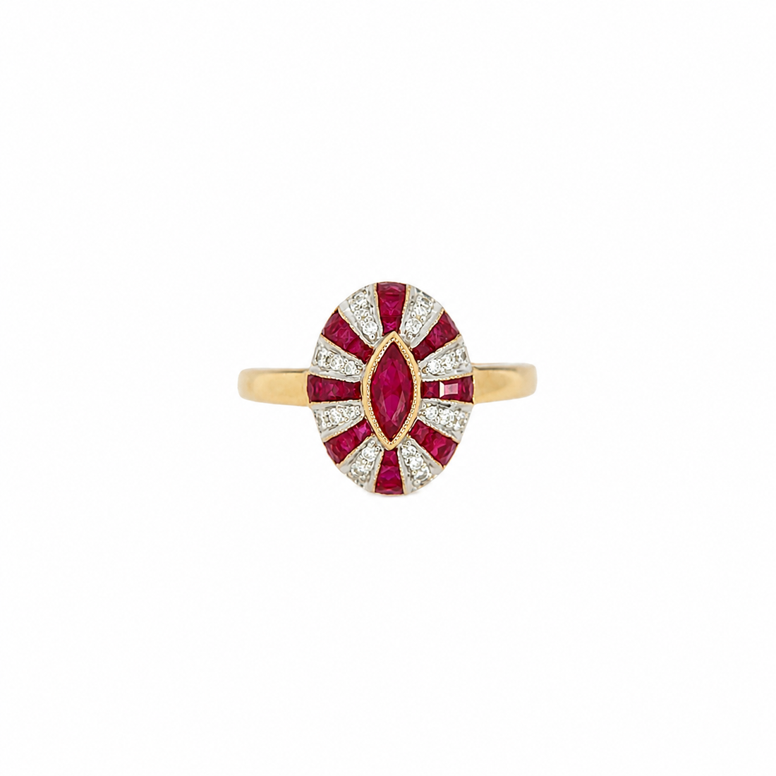 9ct Ruby &amp; Diamond Sunburst Ring