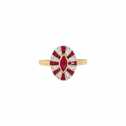 9ct Ruby &amp; Diamond Sunburst Ring
