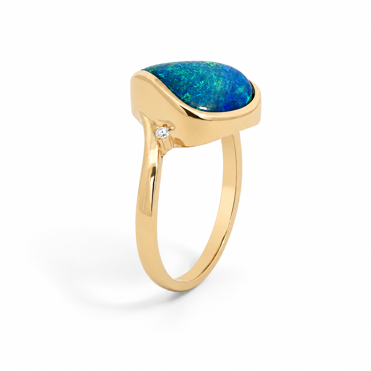 9ct Yellow Gold Opal Doublet &amp; Diamond Ring